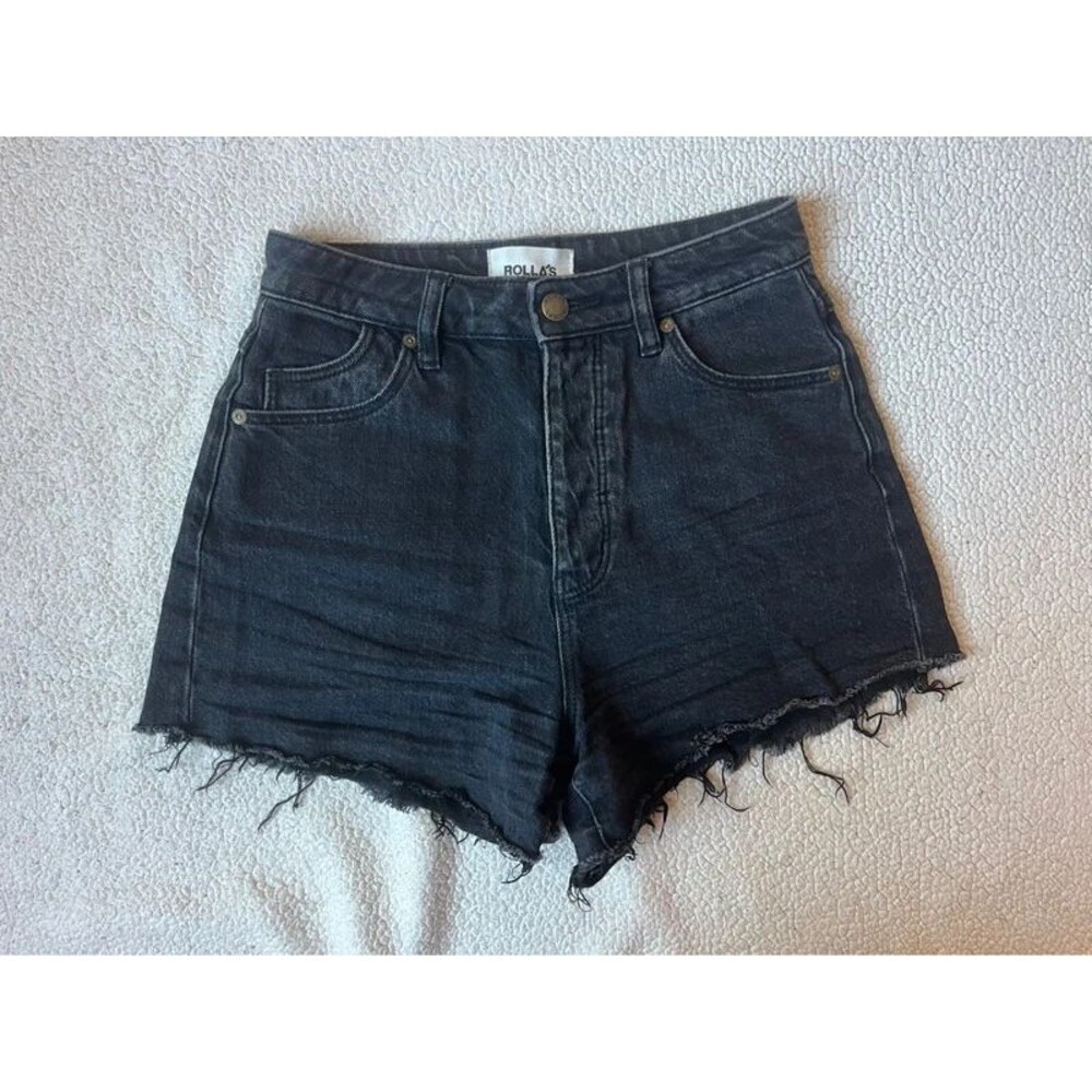 Rollas Original Shorts Black High Rise Cut Off Denim Shorts Womens 25
